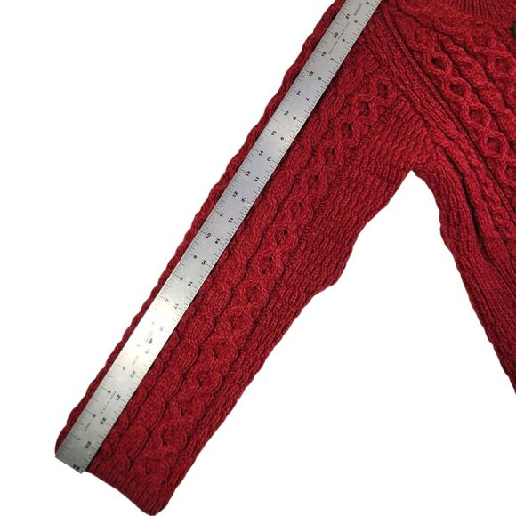 Aran Sweater Market Cardigan Cable Knit Womens XS Red Ireland Wool Fisherman - Picture 10 of 11